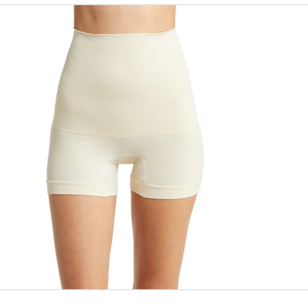 Shapermint Essentials Women's High Waisted Shaper Boy Shorts, Beige, Medium
